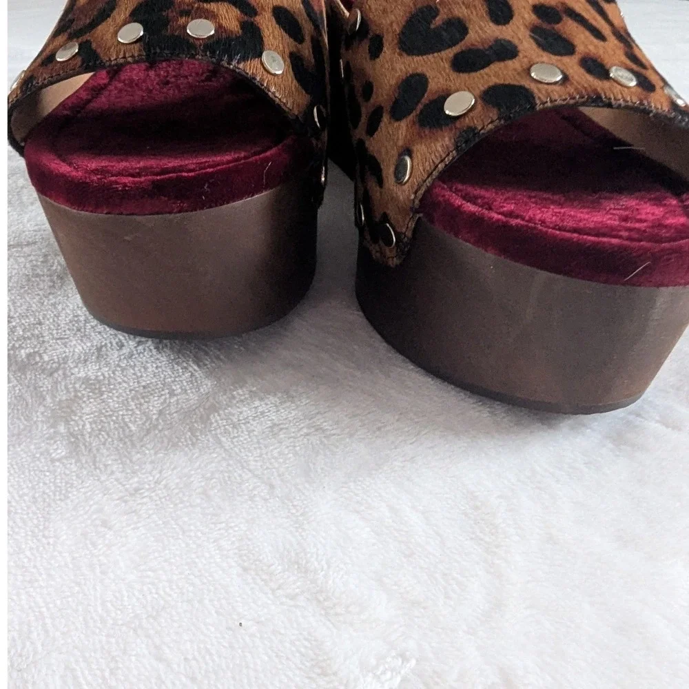 Joie Galla Platform Sandals Leopard Studded Wood Wedge 39.5 US 9.5 Whimsigoth